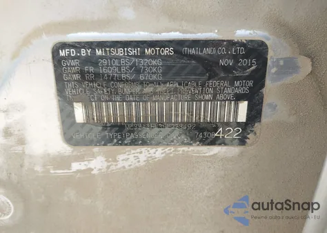 2015 Mitsubishi Mirage De/Rf из США, поврежденный, VIN ML32A3HJ3FH058492